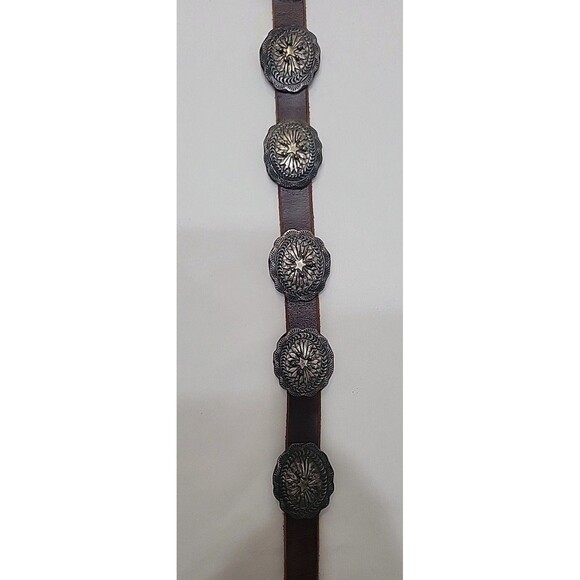 Vintage Navajo DM Sterling Silver Buckle Concho Belt Genuine Dark Brown Leather main image 7